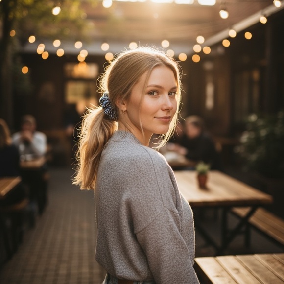 3/$12 Elegant Blue and White Crochet Hair Scrunchie - Picture 3 of 7